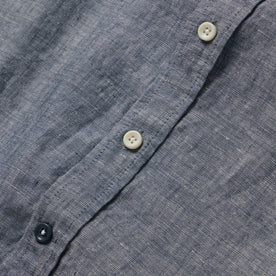 material shot of the buttons on The Short Sleeve California in Navy Hemp, Wovens by Taylor Stitch