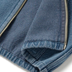 material shot of the twill material of The Riptide Jacket in Washed Indigo Twill, Outerwear by Taylor Stitch