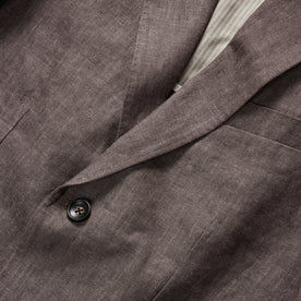 material shot of the front button on The Sheffield Sport Coat in Cocoa Linen, Outerwear by Taylor Stitch