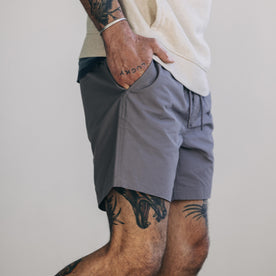 fit model showing the side of The Apres Short in Smoke Sixty Forty, Bottoms by Taylor Stitch