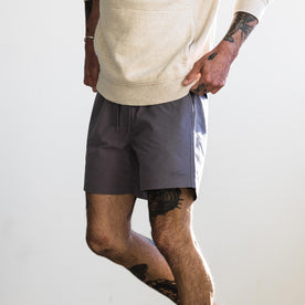 fit model adjusting The Apres Short in Smoke Sixty Forty, Bottoms by Taylor Stitch