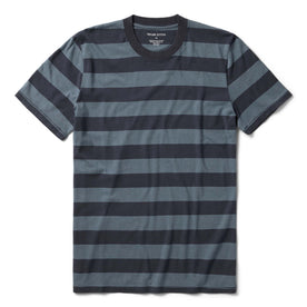 flatlay fo The Cotton Hemp Tee in Storm and Navy Stripe, Knits by Taylor Stitch