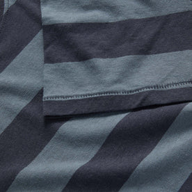 material shot of the sleeve on The Cotton Hemp Tee in Storm and Navy Stripe, Knits by Taylor Stitch