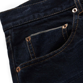 material shot of the selvage pocket on The Demcratic Jean in Wallace Wash Organic Selvage, Bottoms by Taylor Stitch