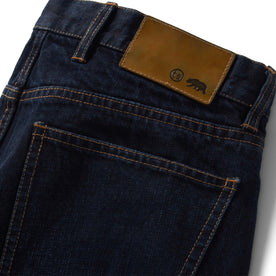 material shot of the patch logo on The Demcratic Jean in Wallace Wash Organic Selvage, Bottoms by Taylor Stitch