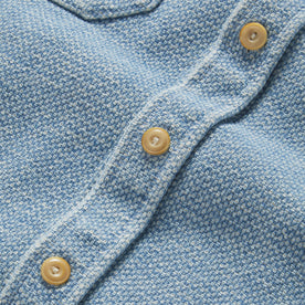 material shot of the buttons on The Division Shirt in Washed Indigo, Wovens by Taylor Stitch