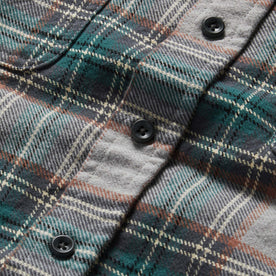 material shot of the buttons on The Ledge Shirt in Coastline Plaid, Wovens by Taylor Stitch