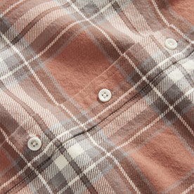 material shot of the buttons on The Ledge Shirt in Sun Baked Brick Plaid, Wovens by Taylor Stitch