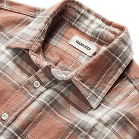 material shot of the collar on The Ledge Shirt in Sun Baked Brick Plaid, Wovens by Taylor Stitch