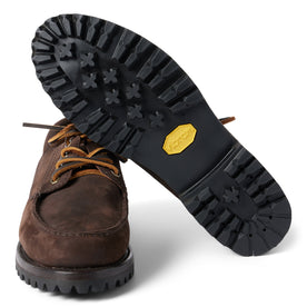 material shot of Vibram sole on The Ridge Moc in Chocolate Nubuck, Footwear by Taylor Stitch