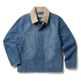 flatlay of The Workhorse Jacket in Fletcher Wash Organic Selvage, Outerwear by Taylor Stitch