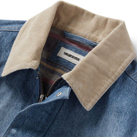 material shot of the corduroy collar on The Workhorse Jacket in Fletcher Wash Organic Selvage, Outerwear by Taylor Stitch