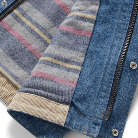 material shot of the striped lining in The Workhorse Jacket in Fletcher Wash Organic Selvage, Outerwear by Taylor Stitch