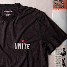 material shot of the Unite logo on The Cotton Hemp Tee in Unite, Knits by Taylor Stitch