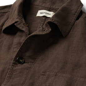 material shot of the buttons on The Ojai Jacket in Espresso Hemp, Wovens by Taylor Stitch