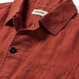 material shot of the collar of The Ojai Jacket in Rust Hemp, Outerwear by Taylor Stitch