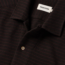 material shot of  the collar on The Short Sleeve Hawthorne in Espresso Pickstitch Waffle, Wovens by Taylor Stitch