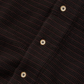 material shot of the buttons and texture on The Short Sleeve Hawthorne in Espresso Pickstitch Waffle, Wovens by Taylor Stitch