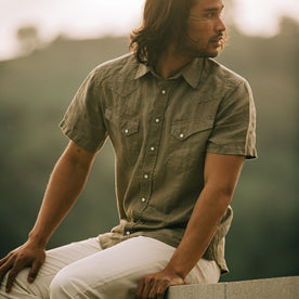 The Short Sleeve Western in Olive Linen - featured image