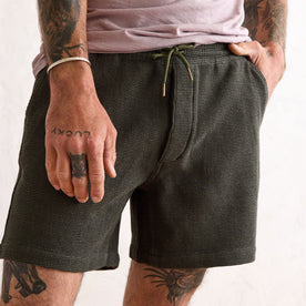 fit model showing the front of The Apres Short in Army Waffle, Bottoms by Taylor Stitch