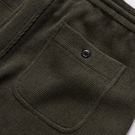 material shot of the rear pocket on The Apres Short in Army Waffle, Bottoms by Taylor Stitch