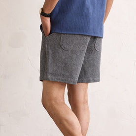 fit model showing the back of The Apres Short in Charcoal Waffle, Bottoms by Taylor Stitch