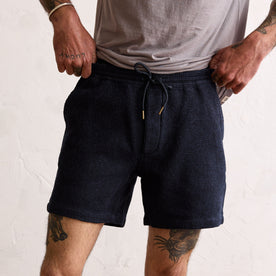 fit model in The Apres Short in Indigo Waffle, Bottoms by Taylor Stitch