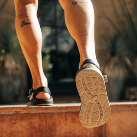 fit model showing the outsole of The Z/1 Classic USA in Navy Waffle, Footwear by Taylor Stitch