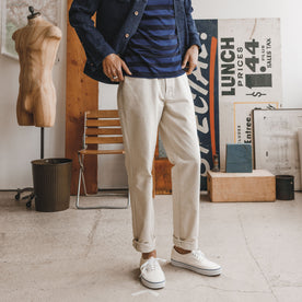 fit model in The Democratic All Day Pant in Dune Canvas, Bottoms by Taylor Stitch