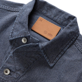 material shot of the collar on The Long Haul Jacket in Washed Indigo Stripe, Outerwear by Taylor Stitch