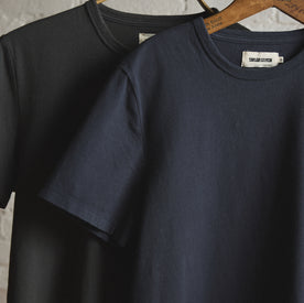 material shot of sleeve detail on The Organic Cotton Tee in Navy, Knits by Taylor Stitch