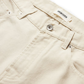 material shot of the button fly on The Slim All Day Pant in Dune Canvas, Bottoms by Taylor Stitch