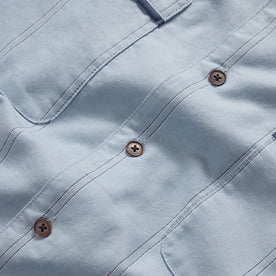 material shot of the buttons on The Tulum in Blue Sky Stripe, Wovens by Taylor Stitch