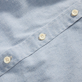 material shot of the buttons on The Utility Shirt in Washed Indigo Boss Duck, Wovens by Taylor Stitch