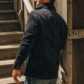 fit model wearing The Ojai Jacket in Midnight Cord, backl, Outerwear by Taylor Stitch