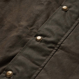 material shot of the buttons on The Bomber Jacket in Bark EverWax, Outerwear by Taylor Stitch