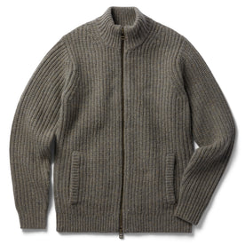 flatlay for The Fisherman Full-Zip in Taupe, Knits by Taylor Stitch