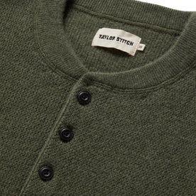 material shot of the buttons on The Hudson Sweater in Heather Green, Knits by Taylor Stitch