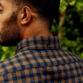 fit model showing the back of The Jack in Terrace Plaid, Wovens by Taylor Stitch