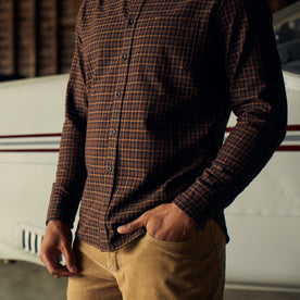 ft model showing the front of The Jack in Academy Plaid, Wovens by Taylor Stitch