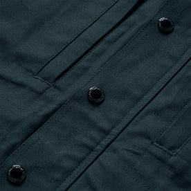 material shot of the buttons on The Pathfinder Jacket in Navy Dry Wax, Outerwear by Taylor Stitch