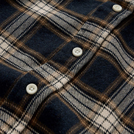 material shot of the buttons on The Ledge Shirt in Admiral Plaid, Wovens by Taylor Stitch