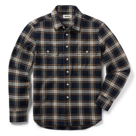 flatlay of The Ledge Shirt in Admiral Plaid, Wovens by Taylor Stitch