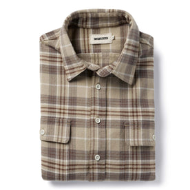 material shot of The Ledge Shirt in Fossil Plaid folded, Wovens by Taylor Stitch