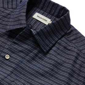 material shot of the collar on The Short Sleeve Hawthorne in Navy Dobby, Wovens by Taylor Stitch