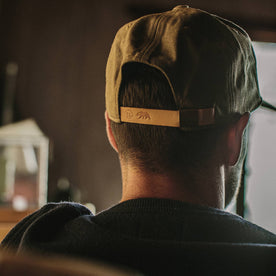 fit model wearing The Ball Cap in Stone Boss Duck from the back, Accessories by Taylor Stitch