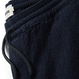 material shot of the drawstrings on The Apres Pant in Charcoal Double Cloth , Bottoms by Taylor Stitch