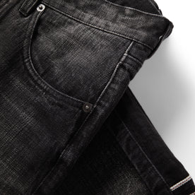 material shot of the pocket on The Democratic Jean in Black 3-Month Wash Selvage, Bottoms by Taylor Stitch