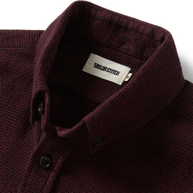 material shot of the collar on The Jack in Burgundy Jaspe Waffle, Wovens by Taylor Stitch