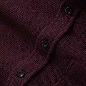 material shot of the buttons on The Jack in Burgundy Jaspe Waffle, Wovens by Taylor Stitch